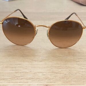 Ray-Ban Gold and Brown Round Sunglasses
